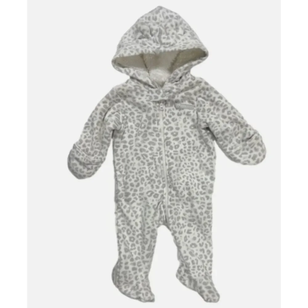 Carters Infant White & Gray Leopard Hooded Fleece Pram Suit 3m